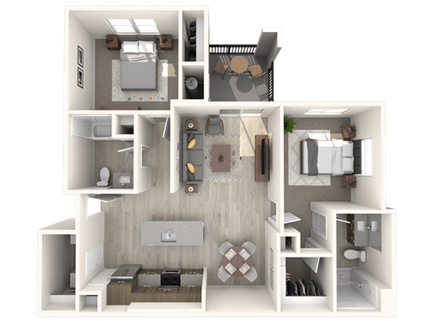 B1 Two Bedroom Floor Plan at Zaterra Luxury Apartments, P.B. Bell, Chandler, AZ 85286